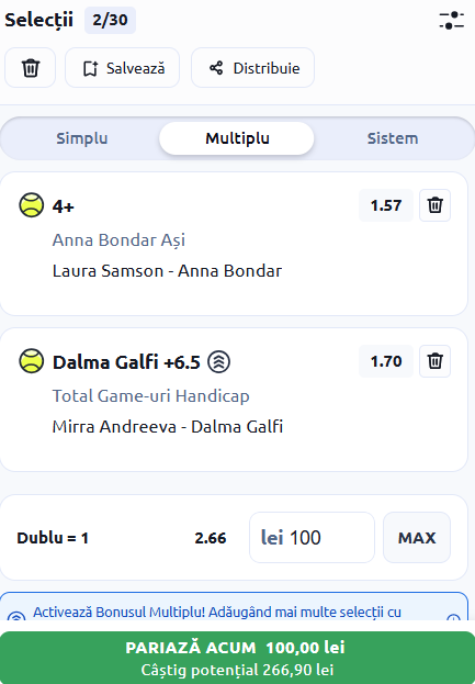 Biletul zilei tenis 25 aprilie 2026