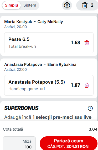 Biletul zilei tenis 27 aprilie 2026