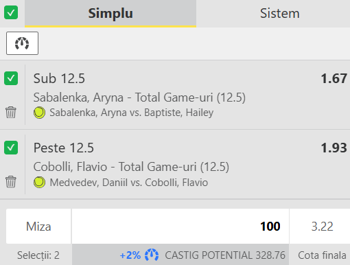 Biletul zilei tenis 28 aprilie 2026