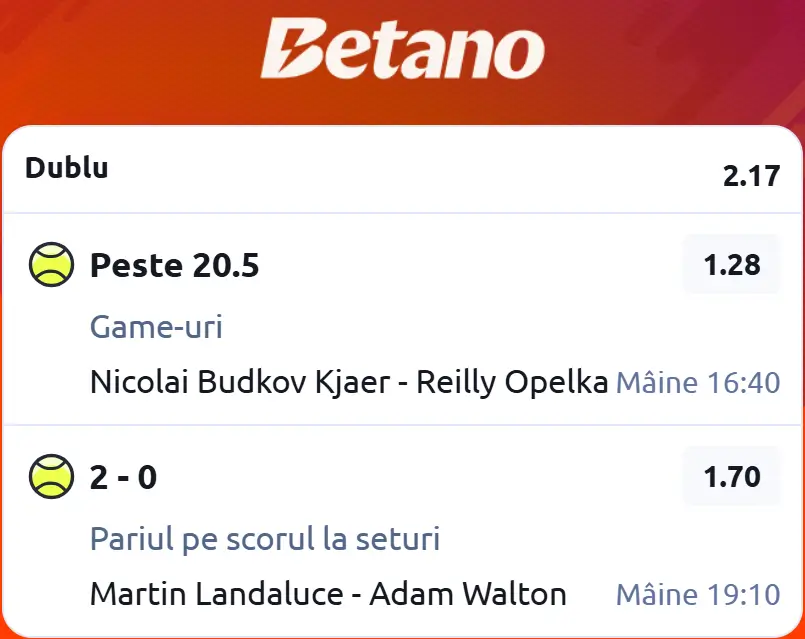 Cota 2 ATP la Betano  mizăm pe un „over„ la game-uri și pe favoritul local pe zgura de ”La Caja Mágica”