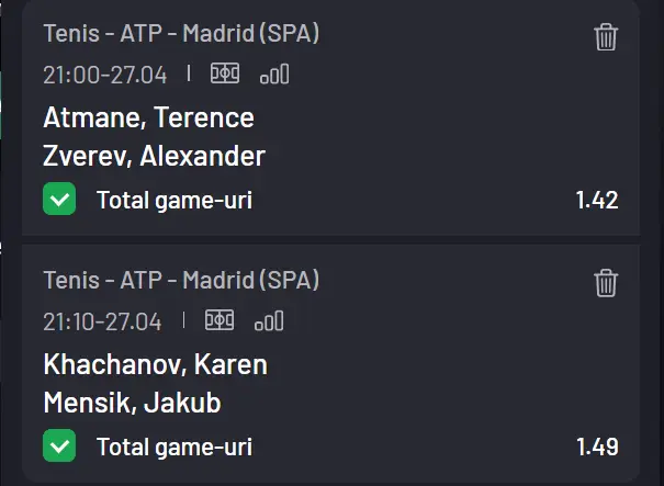 Cota 2 ATP la Maxbet  va fi de ajuns plusul de experiență al lui Zverev și Khachanov în turul trei de la Madrid Open