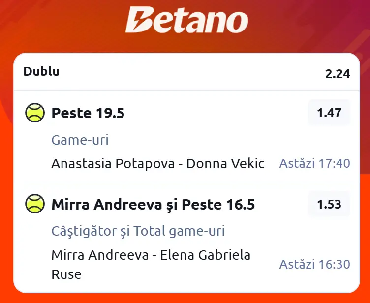 Cota 2 WTA Upper Austria 2026 Ladies Linz la Betano - mizăm pe Andreeva și pe un „over” la game-uri în semifinale