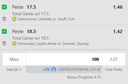 Cota 2 WTA la WinBet - misiuni dificile pentru Coco Gauff și Leylah Fernandez în ”optimile” Porsche 2026 Tennis
