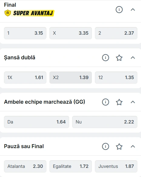 Cote pariuri Atalanta vs Juventus la Superbet