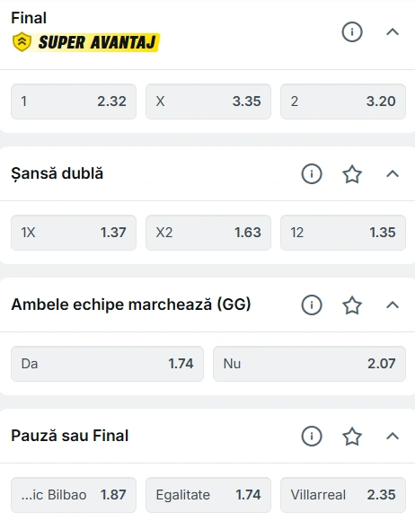 Cote pariuri Athletic Bilbao vs Villarreal la Superbet