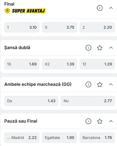 Cote pariuri Atletico Madrid vs Barcelona la Superbet