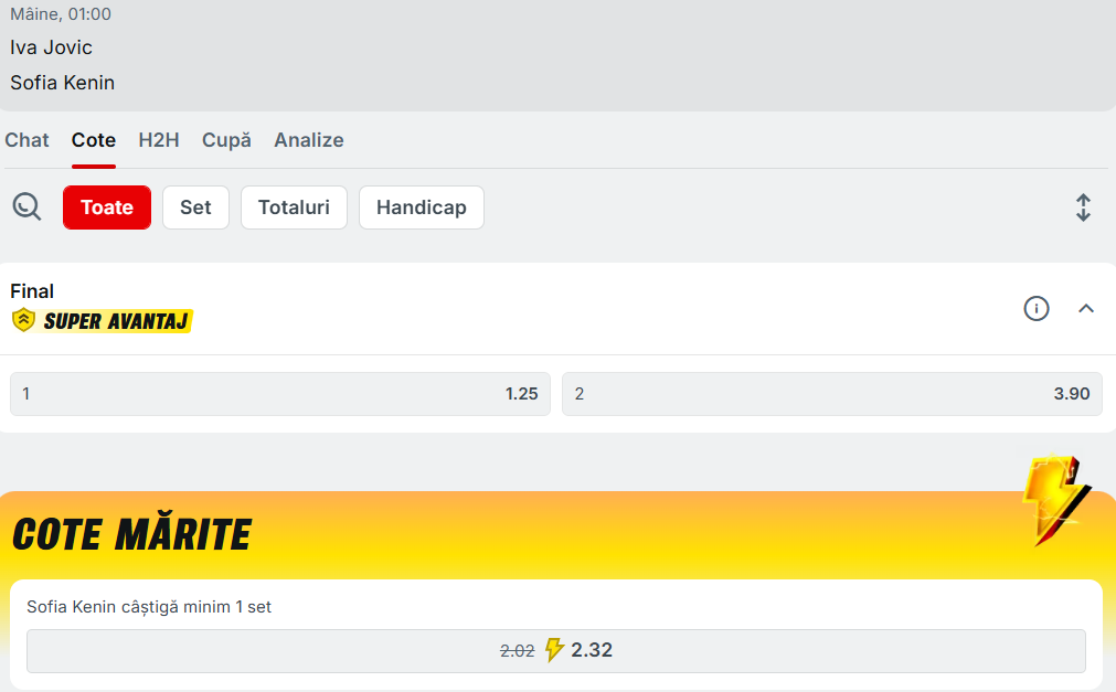 Cote pariuri Iva Jovic vs Sofia Kenin