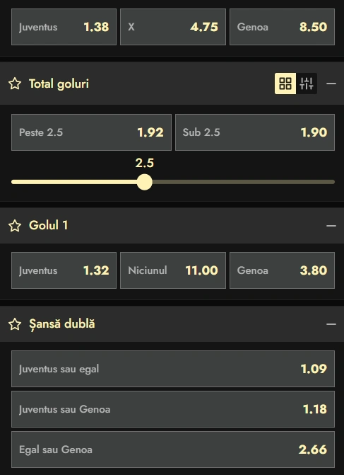 Cote pariuri Juventus vs Genoa la Don
