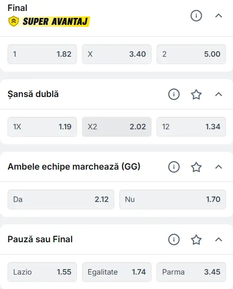 Cote pariuri Lazio vs Parma la Superbet