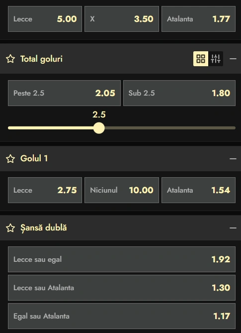 Cote pariuri Lecce vs Atalanta la Don