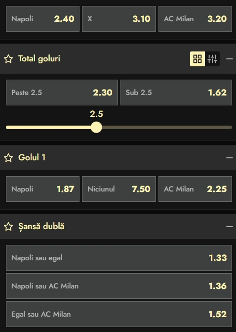 Cote pariuri Napoli vs AC Milan la Don