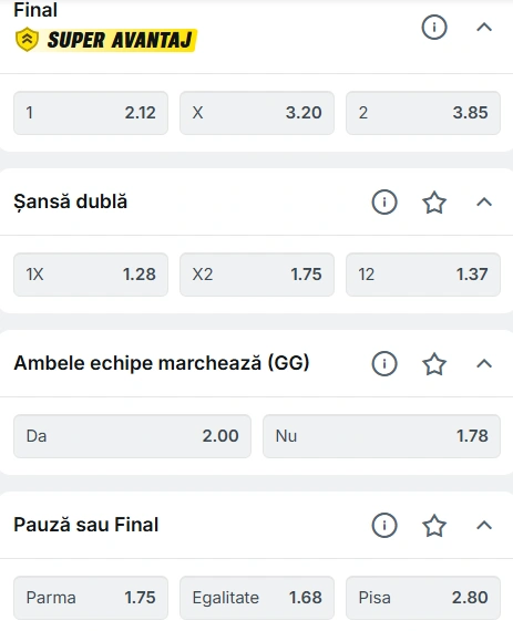 Cote pariuri Parma vs Pisa la Superbet