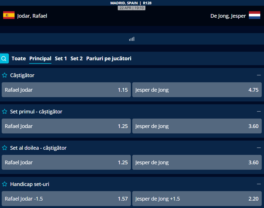 Cote pariuri Rafael Jodar vs Jesper de Jong