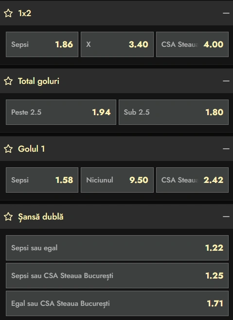 Cote pariuri Sepsi OSK vs CSA Steaua la Don