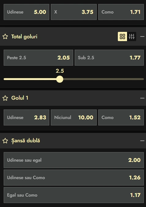 Cote pariuri Udinese vs Como la Don