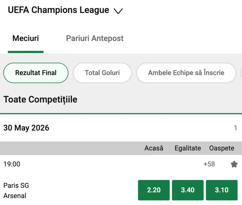 Cote pariuri Unibet pe câștigătoare Liga Campionilor 2025/2026
