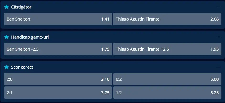 Cote pariuri la Mr Bit - americanul are prima șansă la Houston Open, Ben Shelton vs Thiago Agustin Tirante