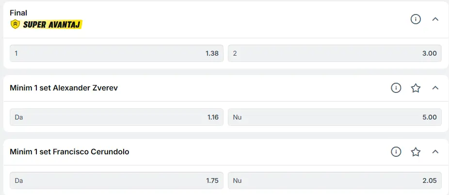 Cote pariuri la Superbet - Alexander Zverev vs Francisco Cerundolo, duel echilibrat pe zgura de la BMW 2026 Open