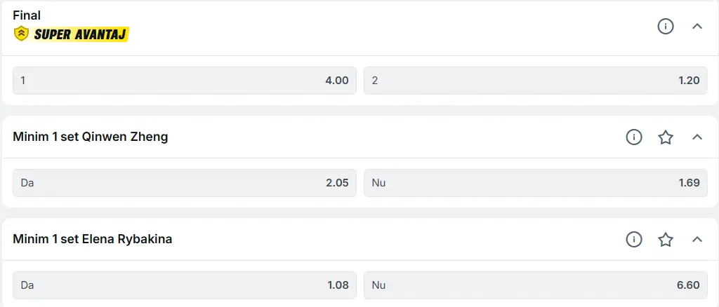 Cote pariuri la Superbet  un duel cu o favorită certă în turul trei de la Madrid 2026 Open - Qinwen Zheng vs Elena Rybakina