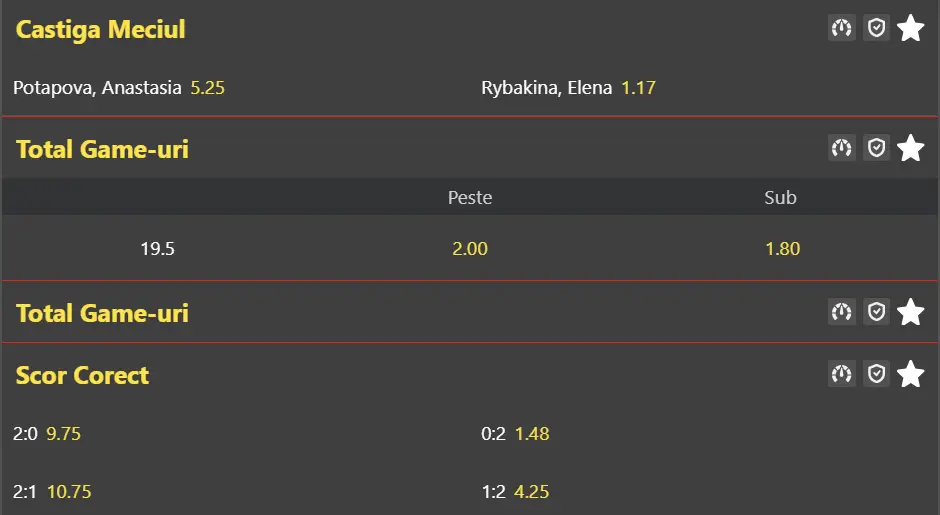 Cote pariuri la WinBet  Anastasia Potapova vs Elena Rybakina, kazaha e mare favorită la Mutua Madrid Open