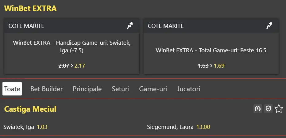 Cote pariuri la WinBet - Iga Swiatek vs Laura Siegemund, meci cu o favorită certă la Porsche Tennis Stuttgart