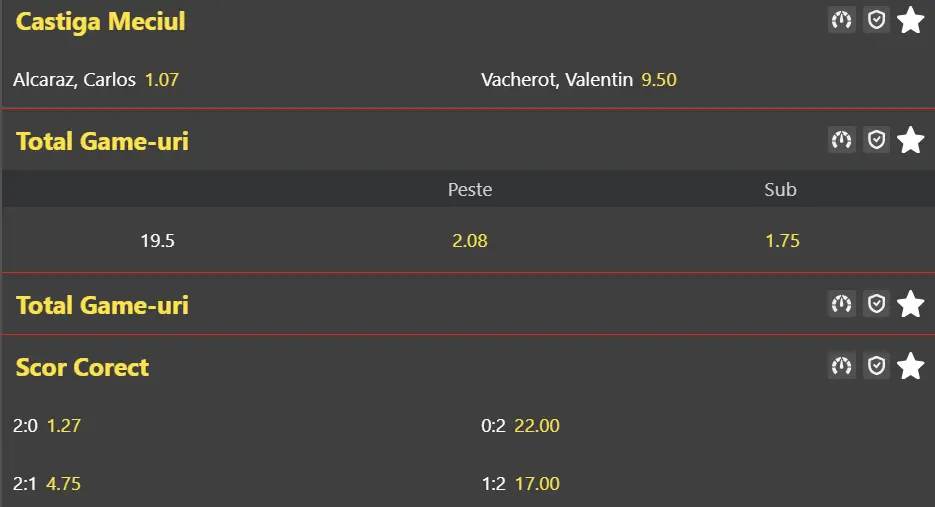 Cote pariuri la WinBet - o formalitate pentru iberic în semifinale la Monte Carlo, Carlos Alcaraz vs Valentin Vacherot