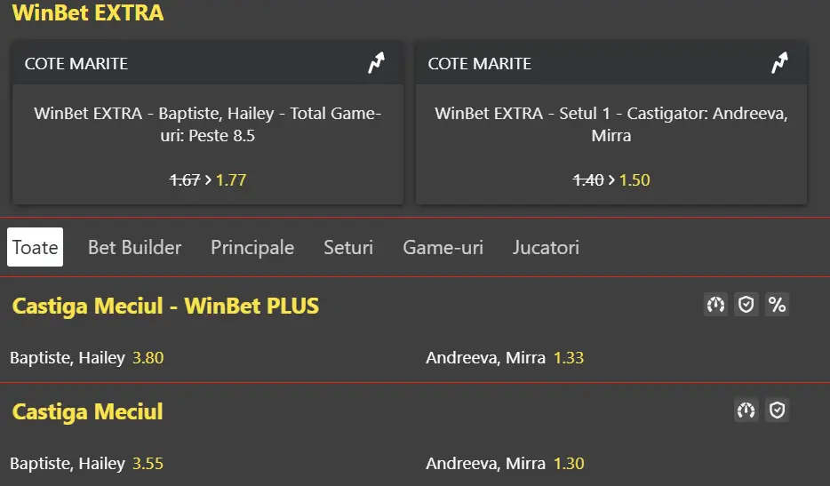 Cote pariuri la WinBet  rusoaica pornește clar cu prima șansă la Madrid Open - Hailey Baptiste vs Mirra Andreeva