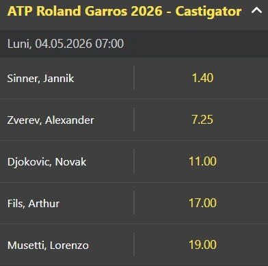 Pariuri antepost pe French Open 2026 la Winbet