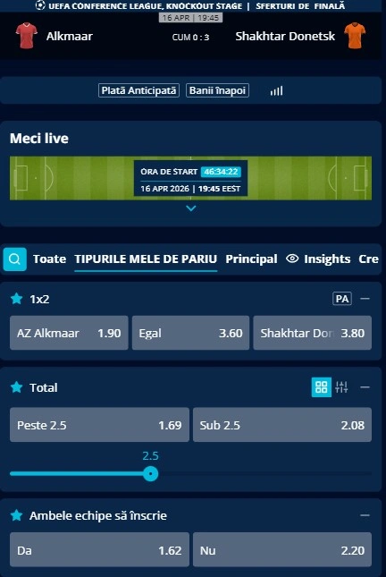 Cote pariuri Alkmaar vs Shakhtar