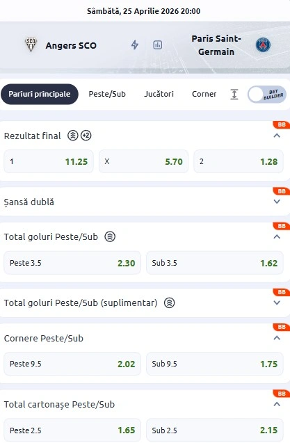 Cote pariuri Angers - PSG