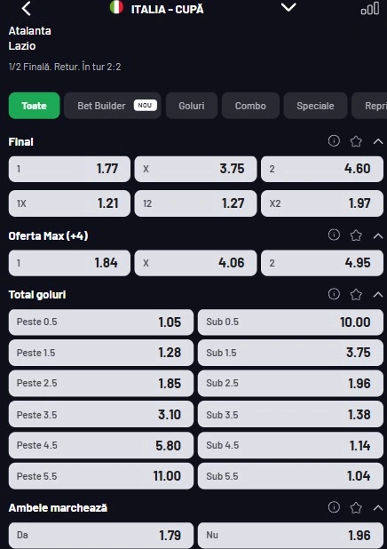 Cote pariuri Atalanta vs Lazio
