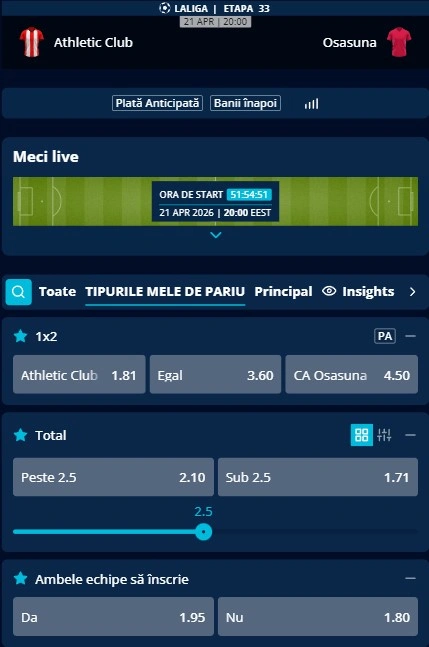 Cote pariuri Athletic Bilbao - Osasuna