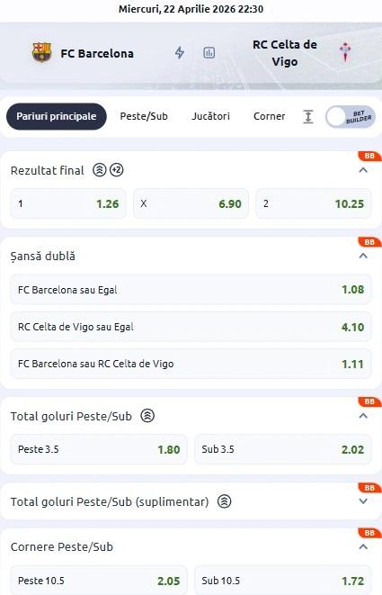 Cote pariuri Barcelona - Celta Vigo