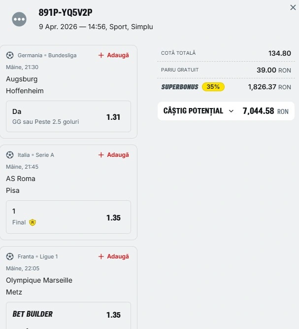 Bilet pariu șansă Superbet 10 aprilie 2026