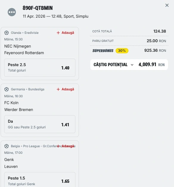 Bilet pariu șansă Superbet 12 aprilie 2026