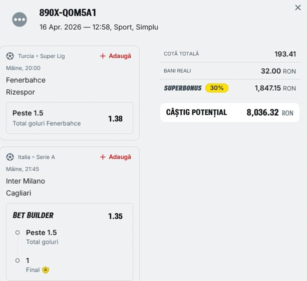 Bilet pariu șansă Superbet 17.04.2026