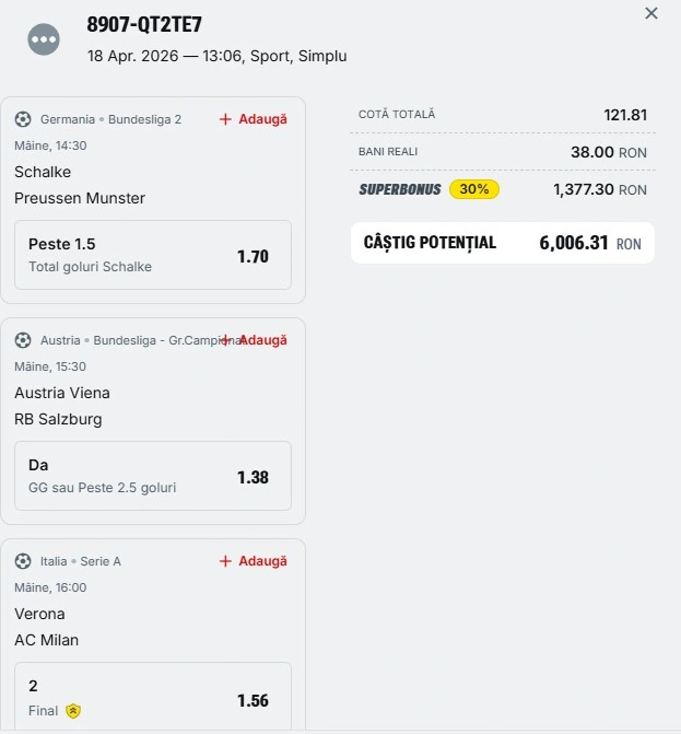 Bilet pariu șansă Superbet 19 aprilie 2026