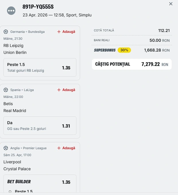 Bilet pariu șansă Superbet 24 aprilie 2026