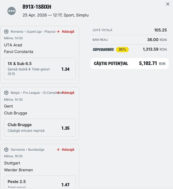 Bilet pariu șansă Superbet 26 aprilie 2026