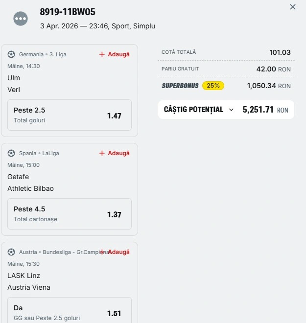 Bilet pariu șansă Superbet 5 martie 2026