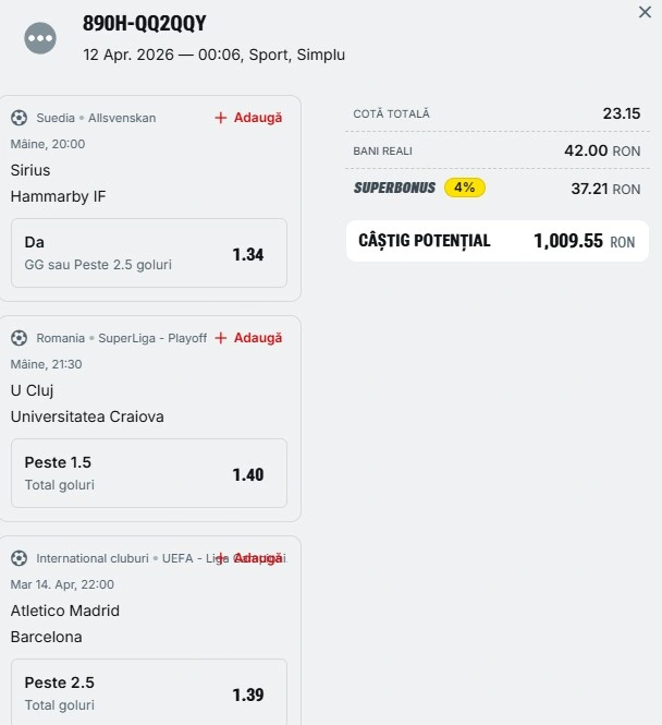 Bilet săptămânal din fotbal 13 aprilie 2026