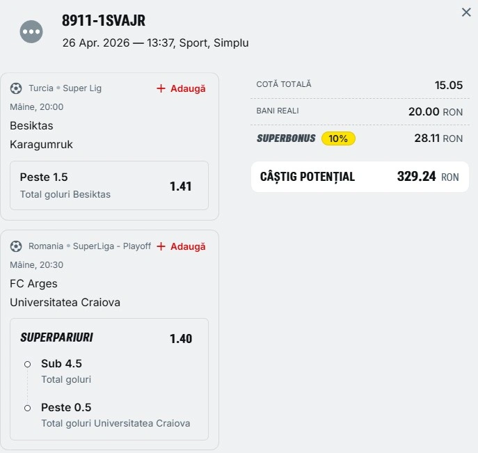 Bilet săptămânal din fotbal 27 aprilie 2026