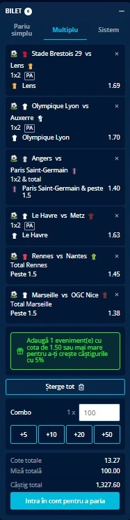 Biletul etapei cu numărul 31 din Ligue 1 - 24 aprilie 2026