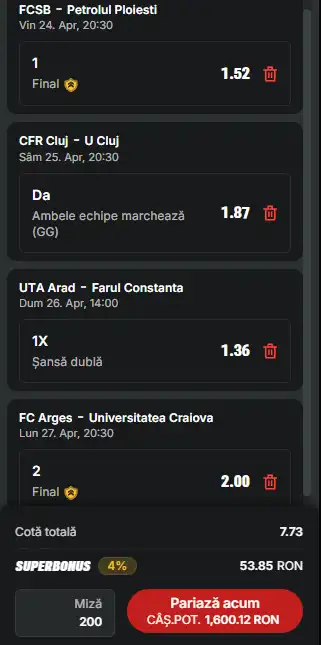 Biletul Etapei Superliga de cotă 7