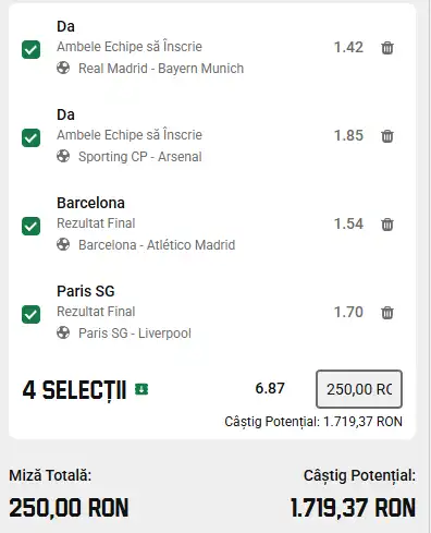 Biletul sferturilor UCL recomandat de AI