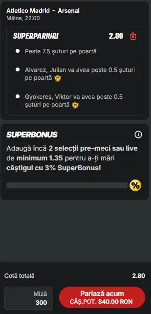 Biletul Zilei Atletico Madrid - Arsenal