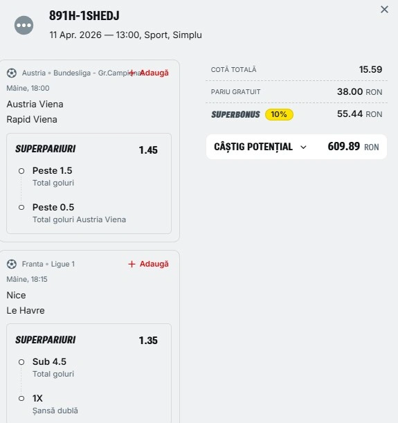 Biletul zilei azi din fotbal 12.04.2026