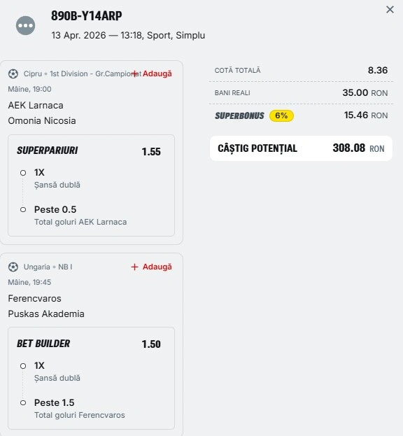 Biletul zilei azi din fotbal 14 aprilie 2026