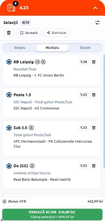 Biletul zilei azi din fotbal 24.04.2026