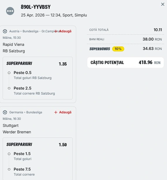 Biletul zilei azi din fotbal 26.04.2026